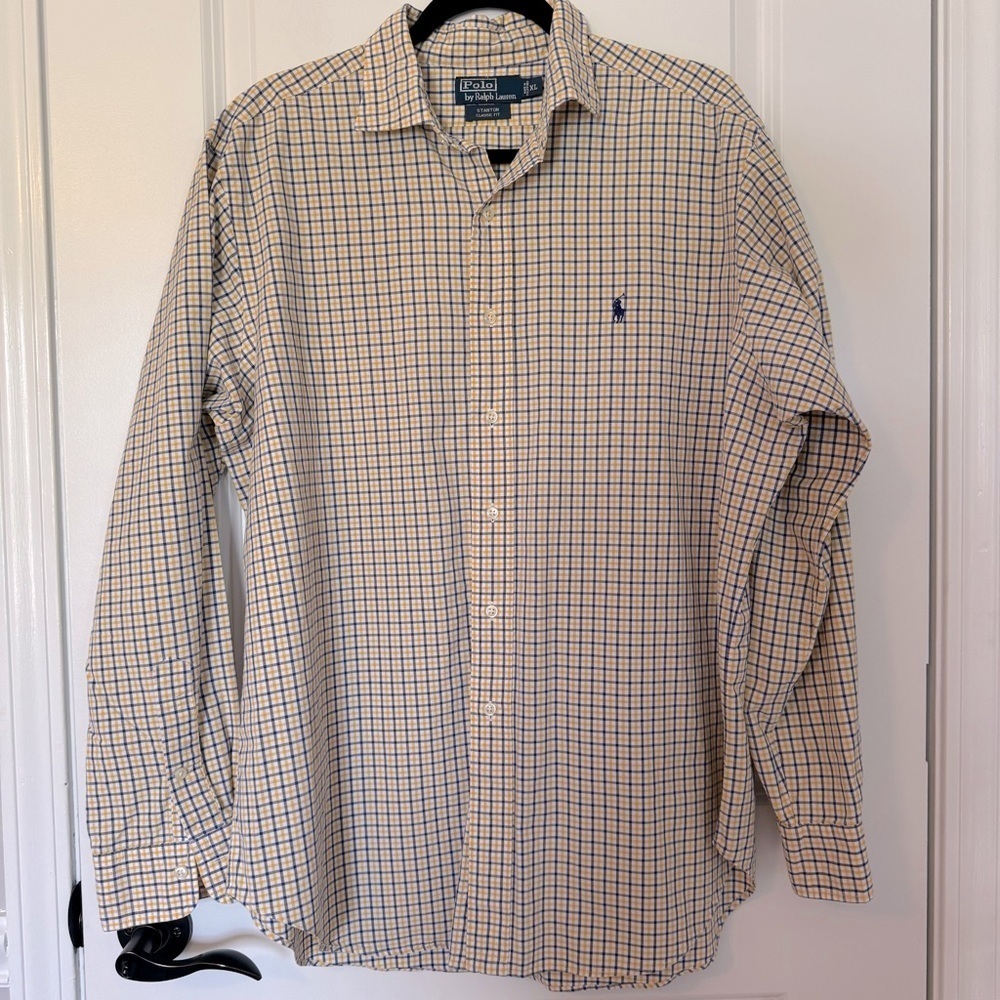 Polo by Ralph Lauren Yellow and Blue Classic Fit Button Down XL Shirt